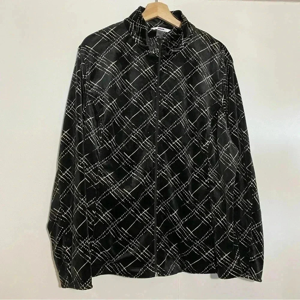 ALIA women’s black velvety  full zip long sleeve casual sweater size XL